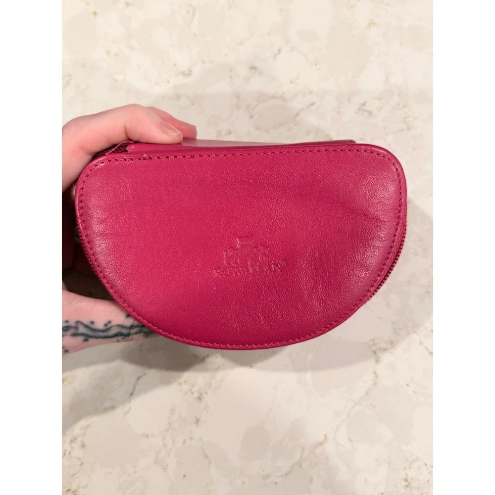 Rowallan Scotland Fuchsia Pink Leather Travel Jewelry Case Organizer‎ Half Moon